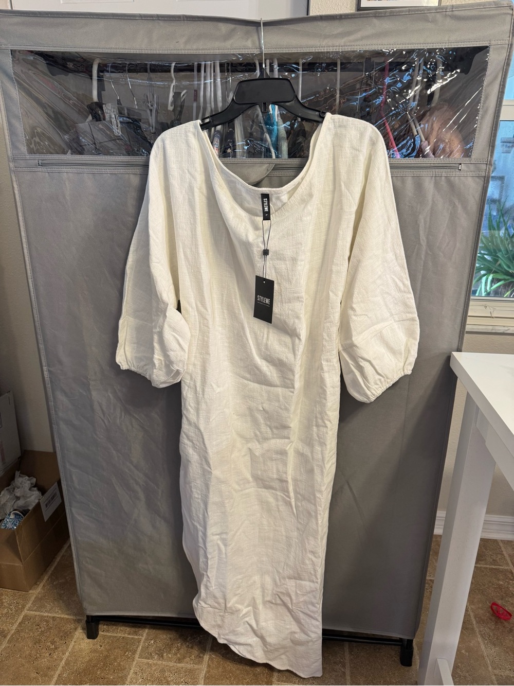STYLEWE Ivory Puff Sleeve Midi Dress